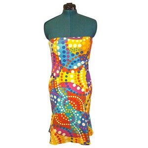 David Meister Multi Colored Sleeveless Polka Dot Maximalist Dress Size 10 Silk